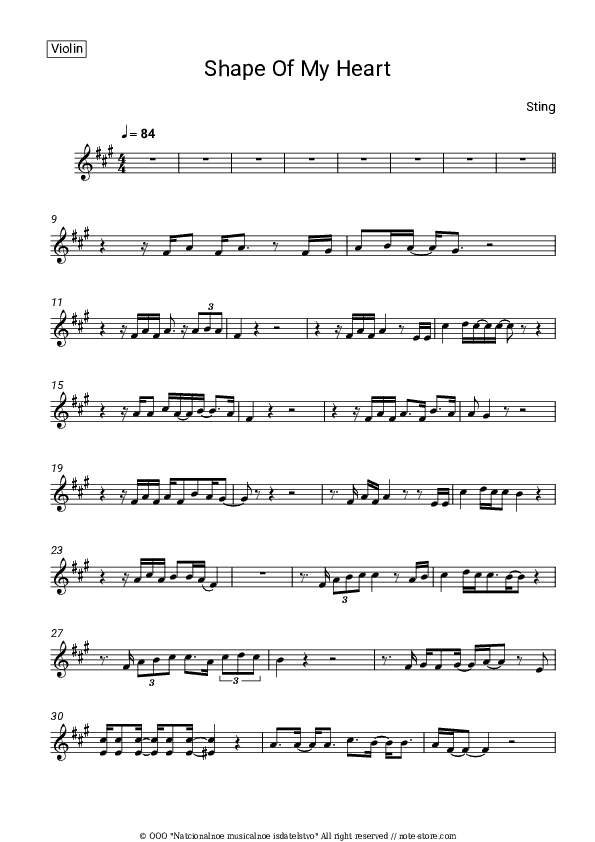 Shape of My Heart - Sting Violin Sheet Music - Violin