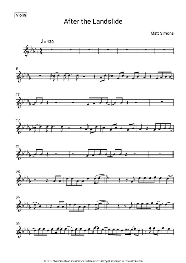 After the Landslide - Matt Simons Violin Sheet Music - Violin