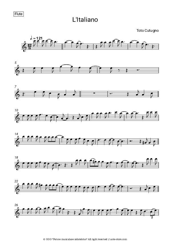 L'italiano - Toto Cutugno Flute Sheet Music - Flute