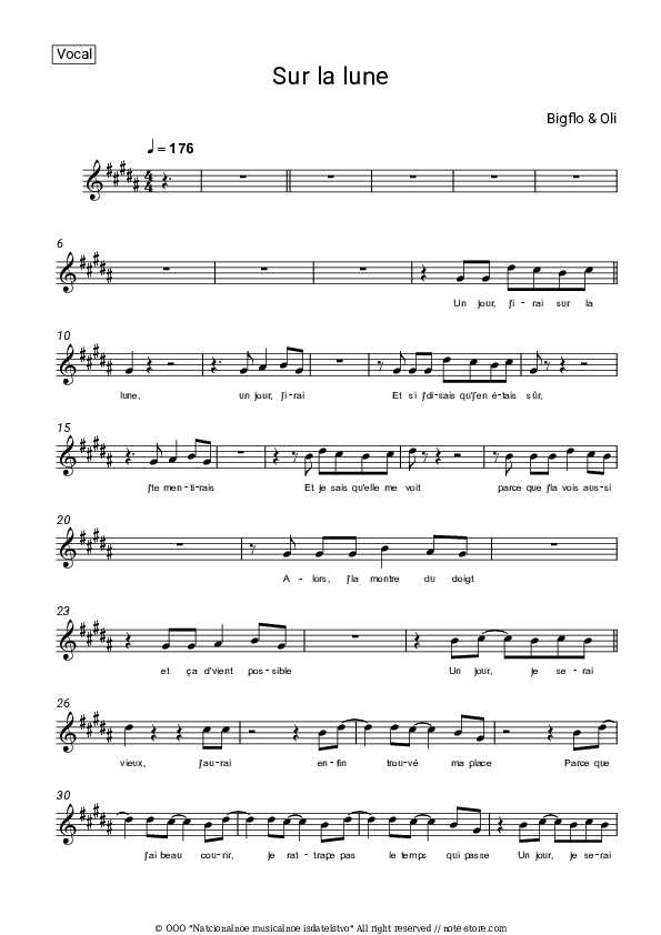 Sur la lune - Bigflo & Oli Vocal Sheet Music - Vocal