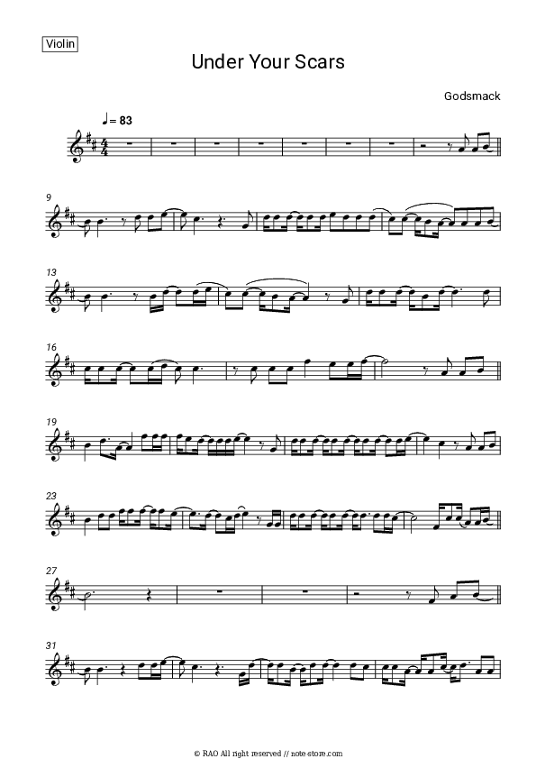 Under Your Scars - Godsmack Violin Sheet Music - Violin