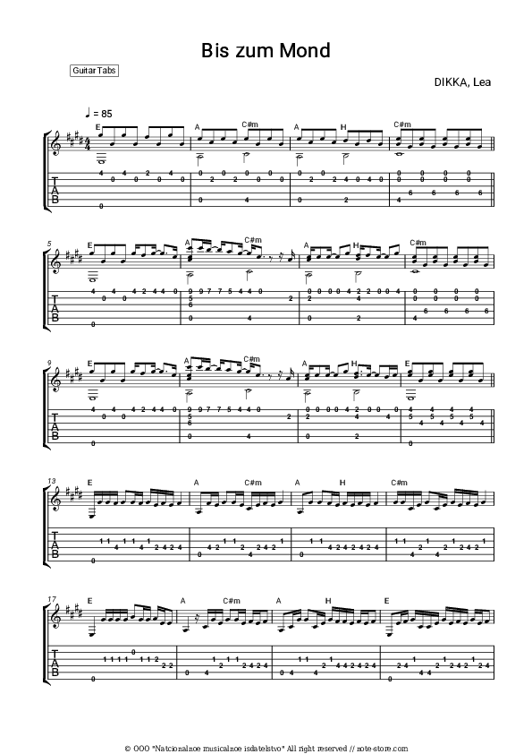 Bis zum Mond - DIKKA, LEA Tabs - Guitar.Tabs
