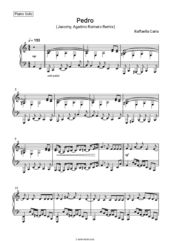 Pedro (Jaxomy, Agatino Romero Remix) - Raffaella Carra Piano Sheet Music - Piano.Solo