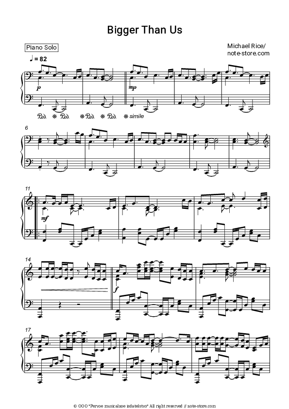 Bigger than Us - Michael Rice Piano Sheet Music - Piano.Solo