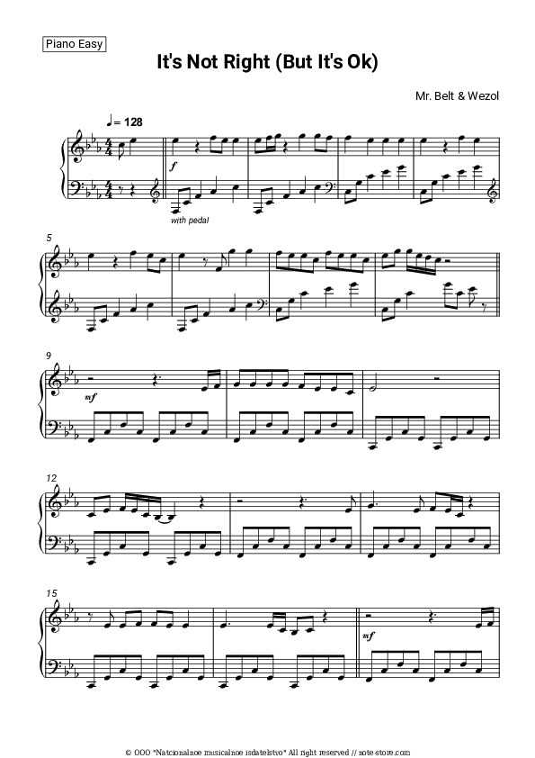 It's Not Right (But It's Ok) - Mr. Belt & Wezol Piano Sheet Music Easy - Piano.Easy