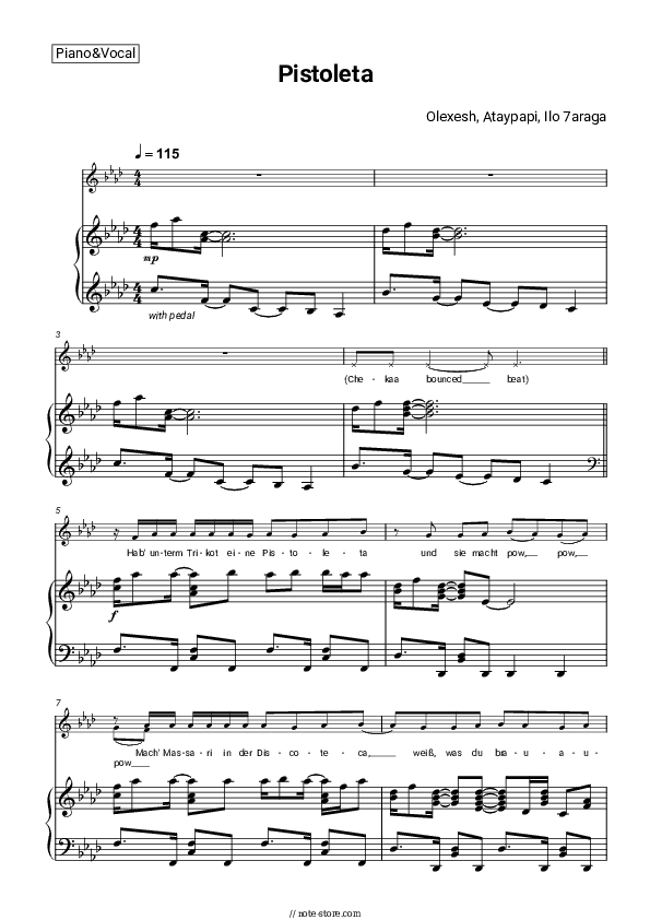 Pistoleta - Olexesh, Ataypapi, Ilo 7araga Piano Sheet Music with the Voice part - Piano&Vocal