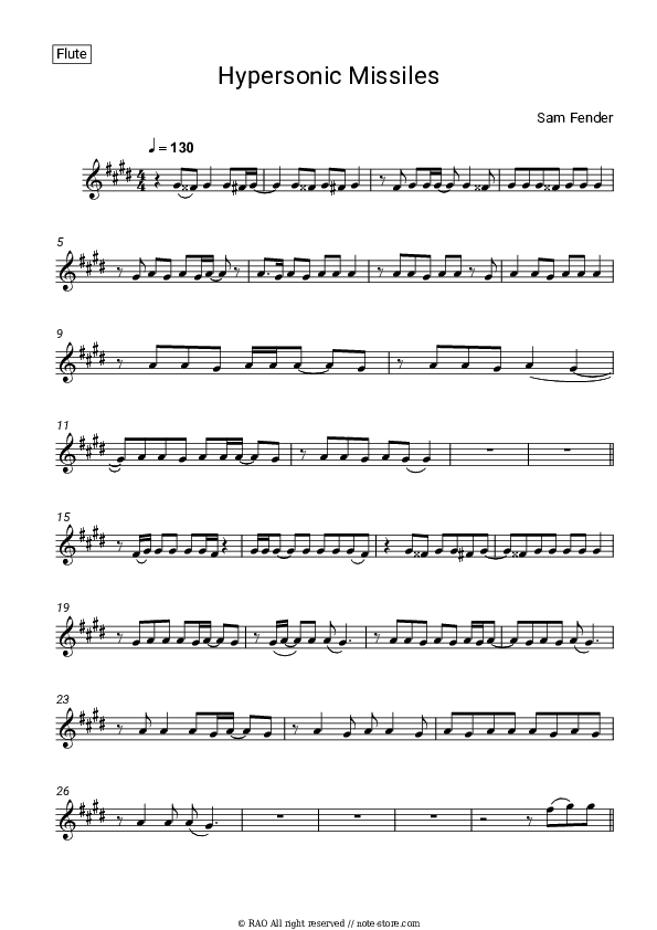 Hypersonic Missiles - Sam Fender Flute Sheet Music - Flute