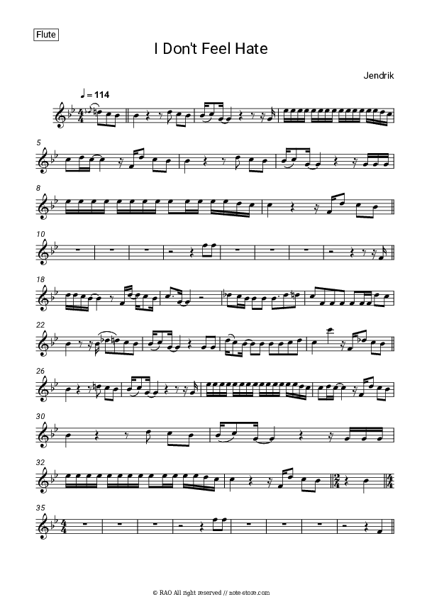 I Don't Feel Hate - Jendrik Flute Sheet Music - Flute