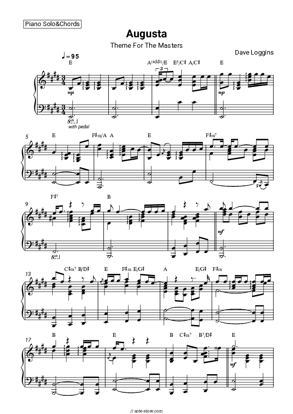 Augusta (Theme For The Masters) - Dave Loggins Piano Sheet Music and Chords - Piano.Solo&Chords