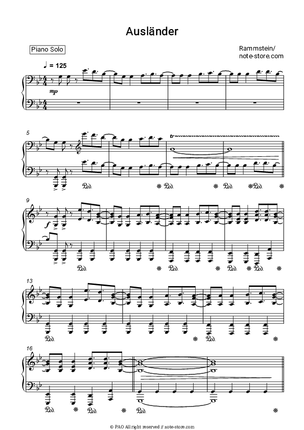 Ausländer - Rammstein Piano Sheet Music - Piano.Solo
