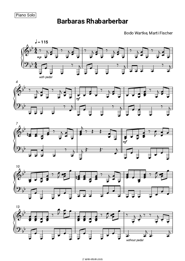 Barbaras Rhabarberbar - Bodo Wartke, Marti Fischer Piano Sheet Music - Piano.Solo
