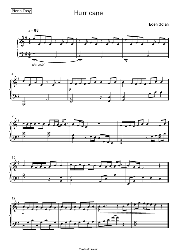 Hurricane - Eden Golan Piano Sheet Music Easy - Piano.Easy