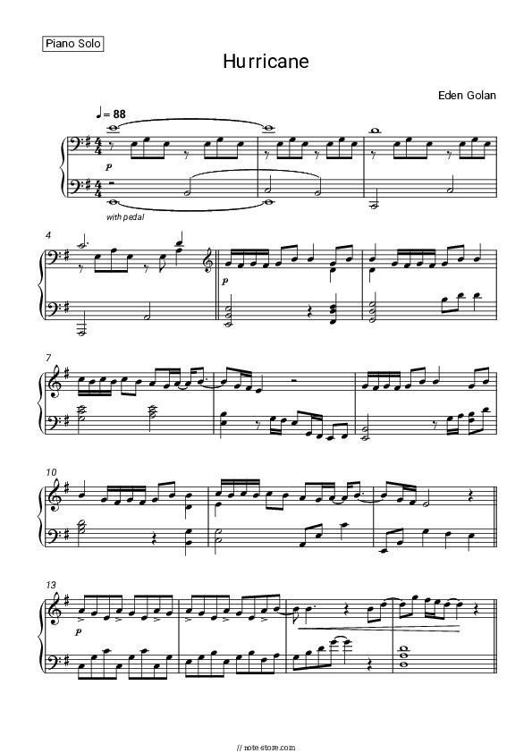 Hurricane - Eden Golan Piano Sheet Music - Piano.Solo