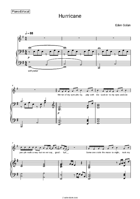 Hurricane - Eden Golan Piano Sheet Music with the Voice part - Piano&Vocal