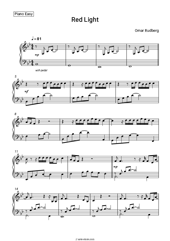 Red Light - Omar Rudberg Piano Sheet Music Easy - Piano.Easy