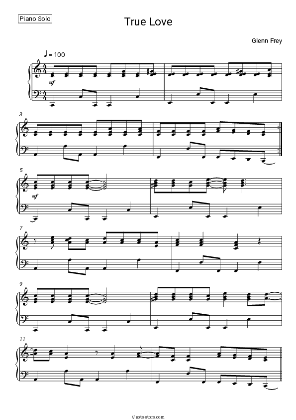 True Love - Glenn Frey Piano Sheet Music - Piano.Solo