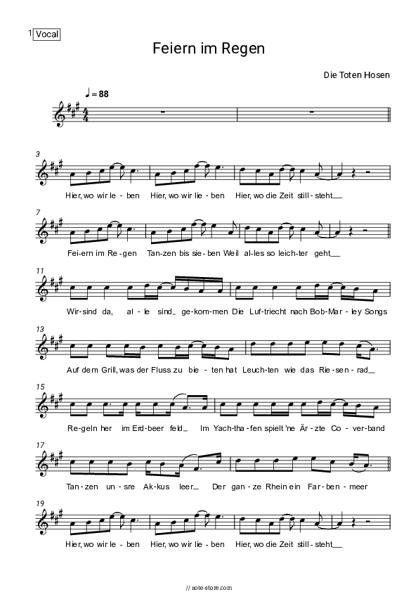 Feiern im Regen - Die Toten Hosen Vocal Sheet Music - Vocal