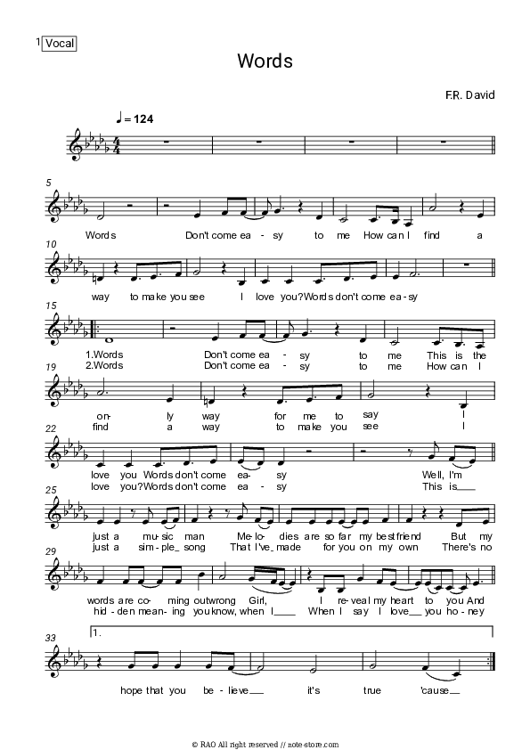 Words - F. R. David Vocal Sheet Music - Vocal