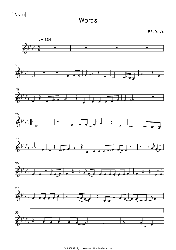 Words - F. R. David Violin Sheet Music - Violin