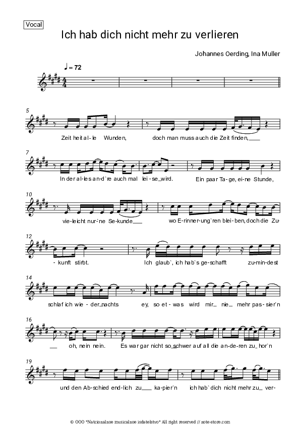 Ich hab dich nicht mehr zu verlieren - Johannes Oerding, Ina Müller Vocal Sheet Music - Vocal