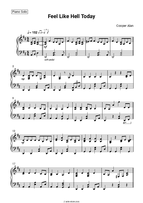 Feel Like Hell Today - Cooper Alan Piano Sheet Music - Piano.Solo