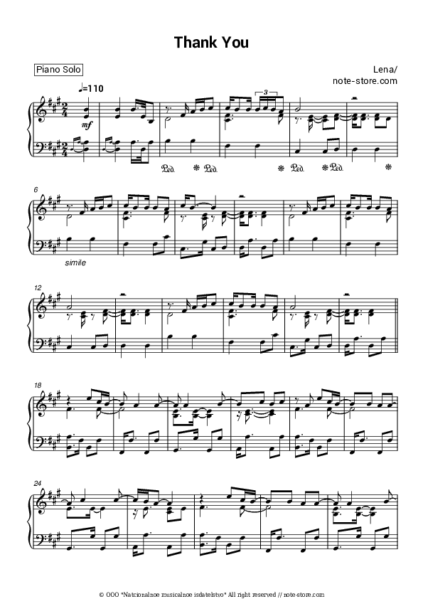 thank you - Lena Piano Sheet Music - Piano.Solo