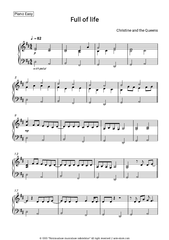 Full of life - Christine and the Queens Piano Sheet Music Easy - Piano.Easy