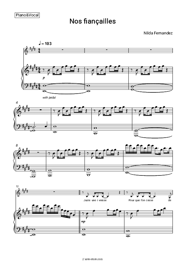 Nos fiançailles - Nilda Fernandez Piano Sheet Music with the Voice part - Piano&Vocal