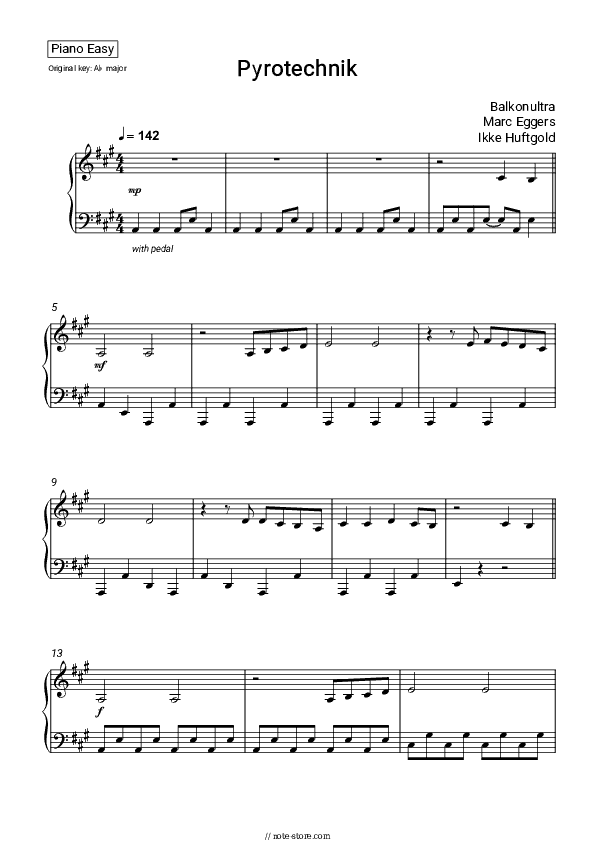 Pyrotechnik - Balkonultra, Marc Eggers, Ikke Huftgold Piano Sheet Music Easy - Piano.Easy