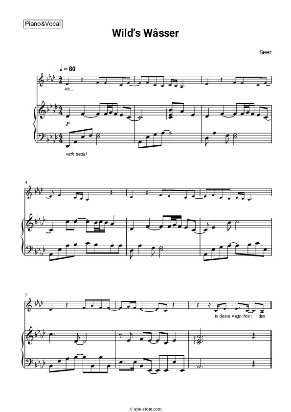 Wild’s Wåsser - Seer Piano Sheet Music with the Voice part - Piano&Vocal