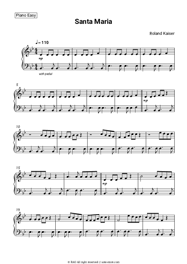 Santa Maria - Roland Kaiser Piano Sheet Music Easy - Piano.Easy