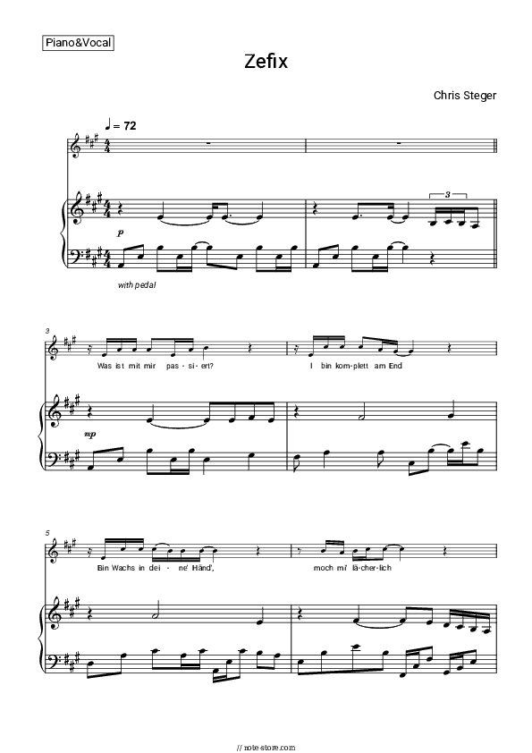 Zefix - Chris Steger Piano Sheet Music with the Voice part - Piano&Vocal