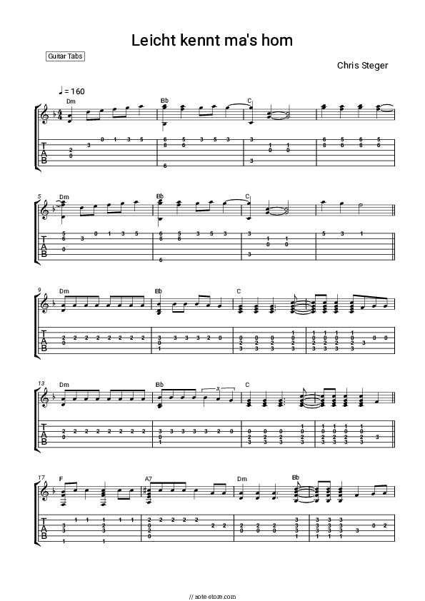 Leicht kennt ma's hom - Chris Steger Tabs - Guitar.Tabs