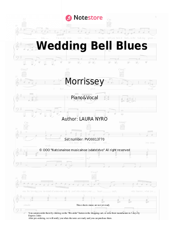 Wedding Bell Blues - Morrissey Piano Sheet Music with the Voice part - Piano&Vocal