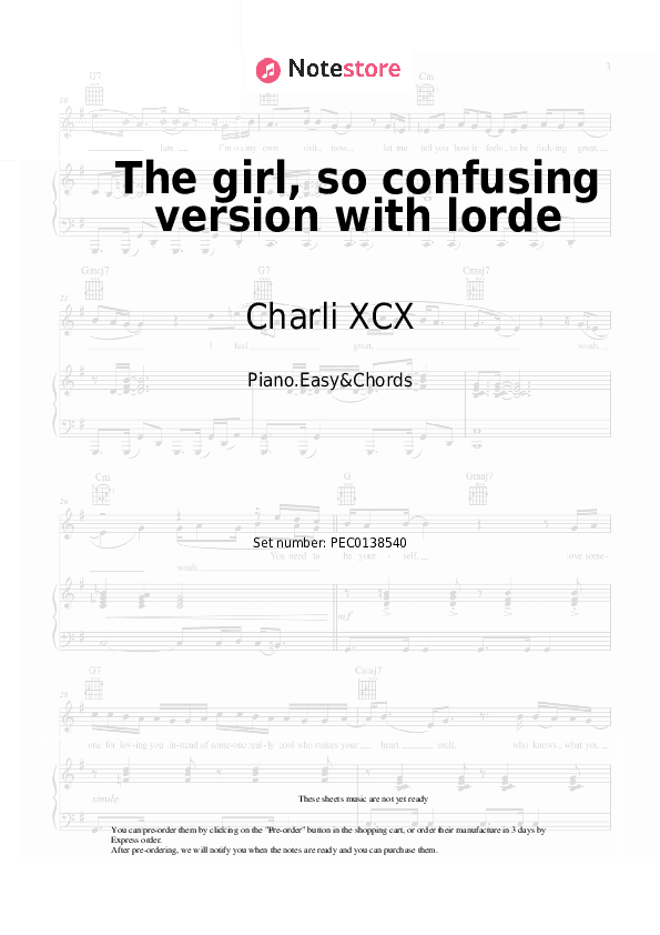 The girl, so confusing version with lorde - Charli XCX, Lorde Sheet Music Easy and Chords - Piano.Easy&Chords