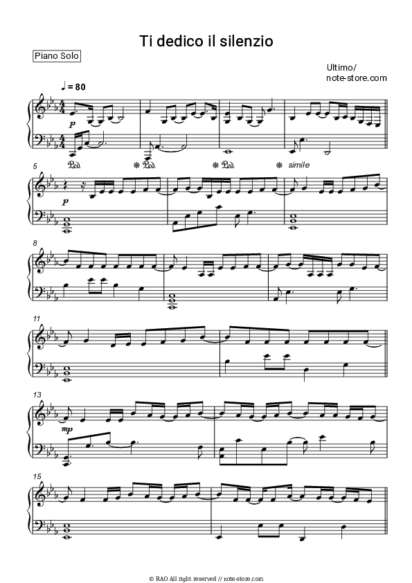 Ti dedico il silenzio - Ultimo Piano Sheet Music - Piano.Solo