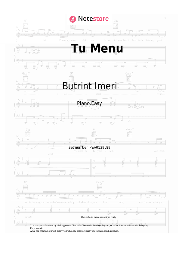 Tu Menu - Butrint Imeri Piano Sheet Music Easy - Piano.Easy