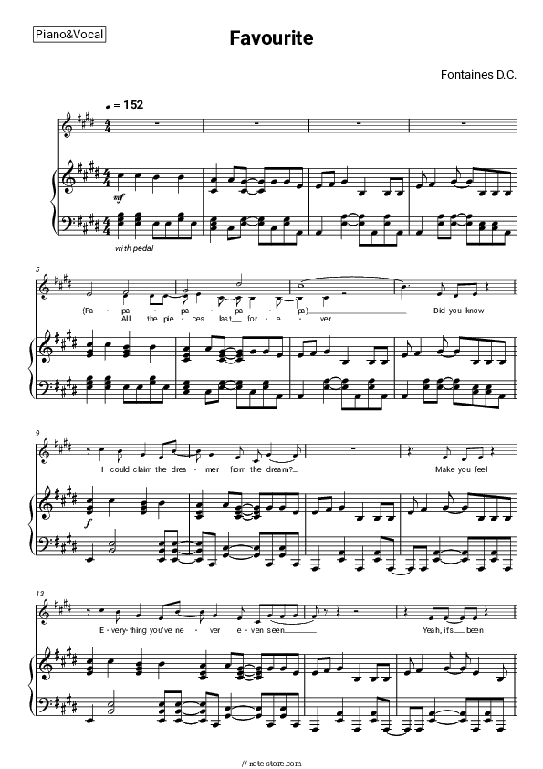 Favourite - Fontaines D.C. Piano Sheet Music with the Voice part - Piano&Vocal