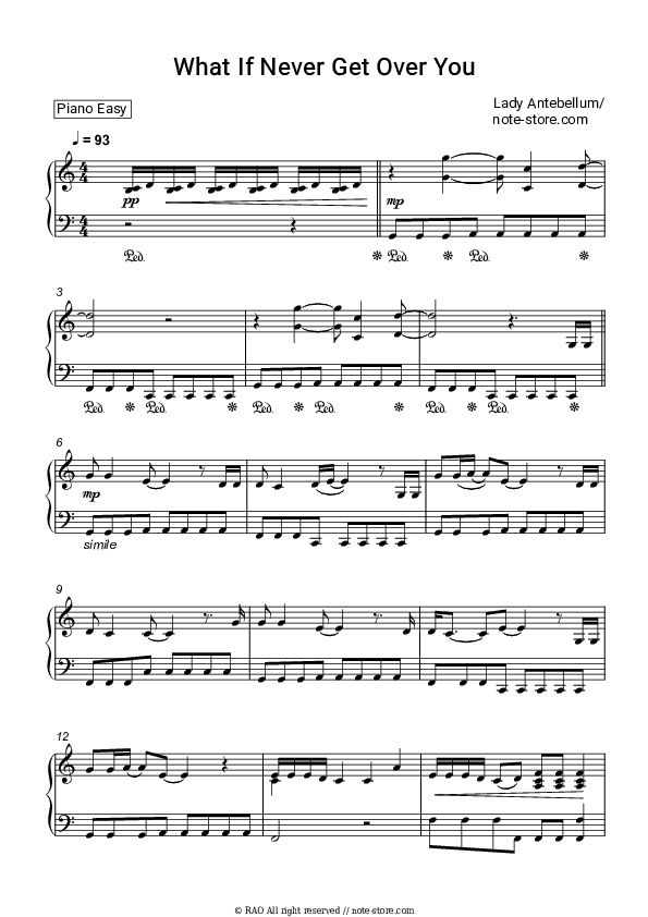 What If I Never Get Over You - Lady Antebellum Piano Sheet Music Easy - Piano.Easy