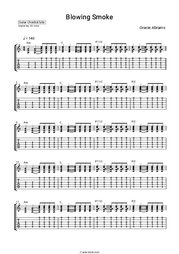 Blowing Smoke - Gracie Abrams Chords - Guitar.Chords