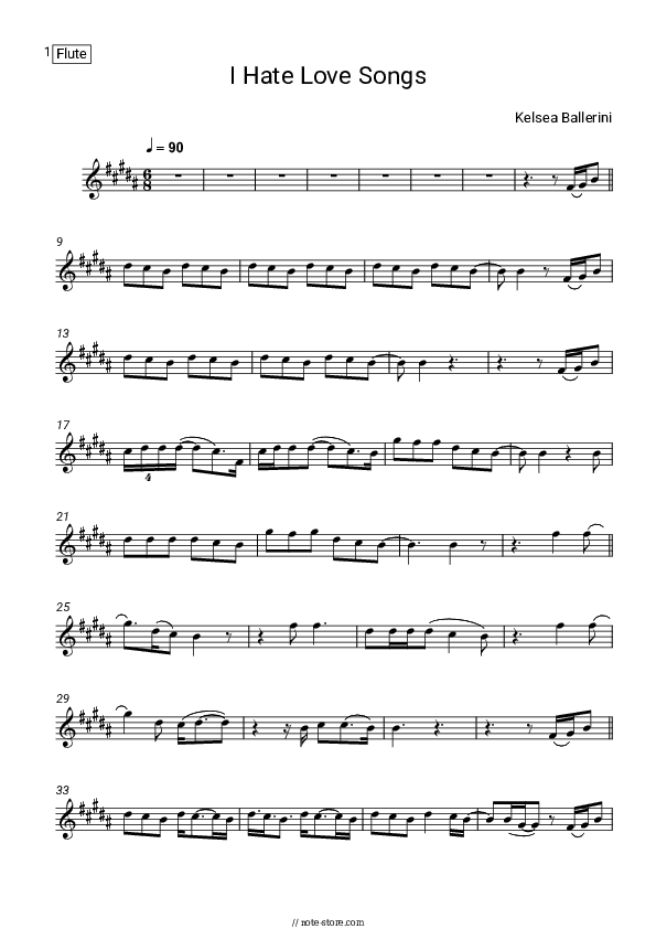 I Hate Love Songs - Kelsea Ballerini Flute Sheet Music - Flute