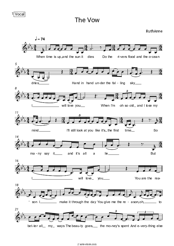 The Vow - RuthAnne Vocal Sheet Music - Vocal