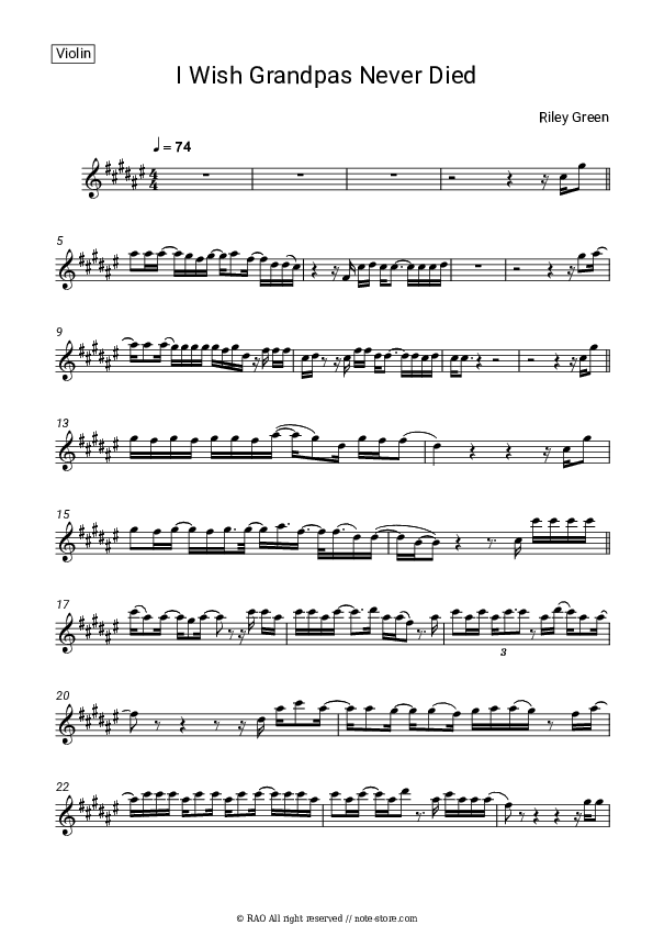 I Wish Grandpas Never Died - Riley Green Violin Sheet Music - Violin