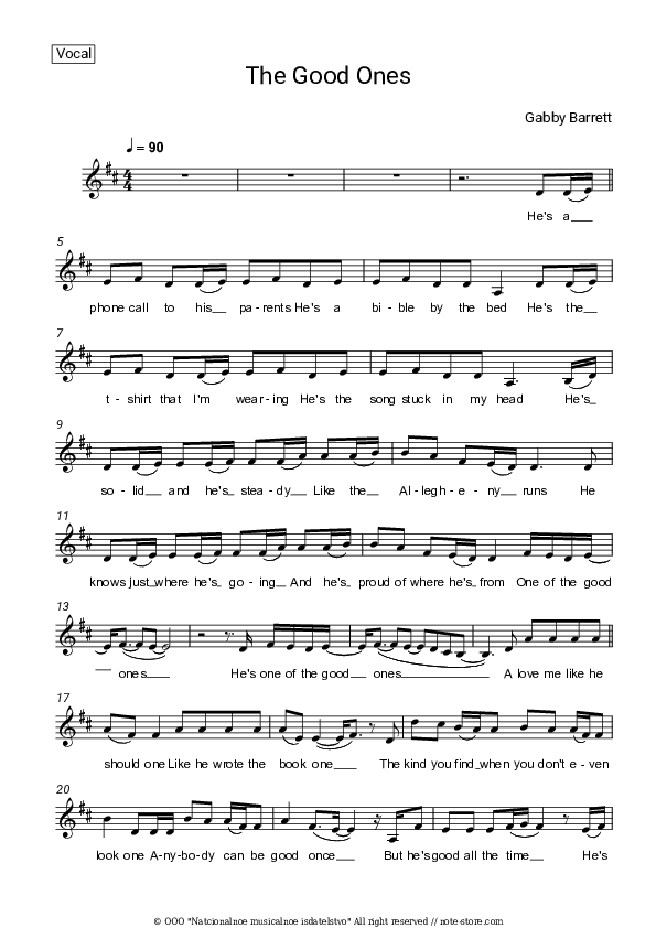 The Good Ones - Gabby Barrett Vocal Sheet Music - Vocal