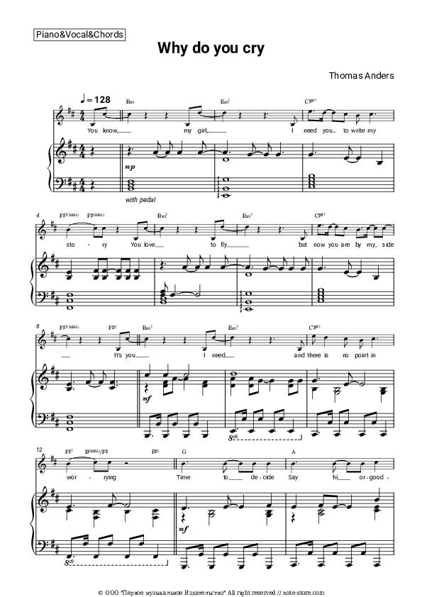 Why do you cry - Thomas Anders Piano Sheet Music with the Vocal and Chords - Piano&Vocal&Chords