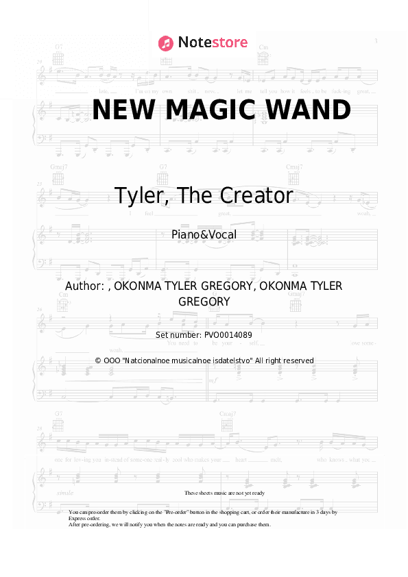 NEW MAGIC WAND - Tyler, The Creator Piano Sheet Music with the Voice part - Piano&Vocal