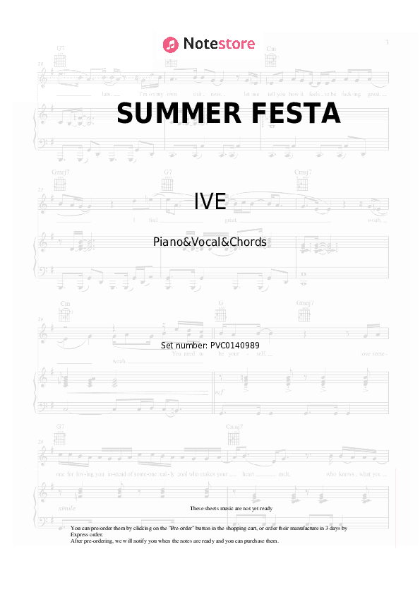SUMMER FESTA - IVE Piano Sheet Music with the Vocal and Chords - Piano&Vocal&Chords