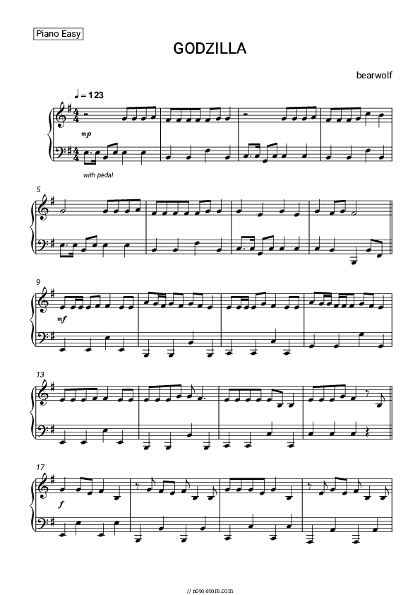 GODZILLA - BEARWOLF Piano Sheet Music Easy - Piano.Easy