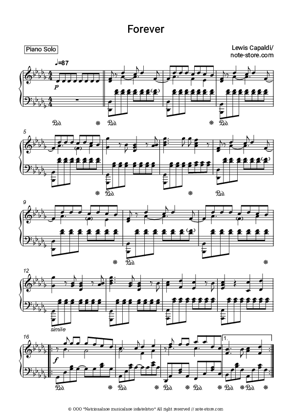 Forever - Lewis Capaldi Piano Sheet Music - Piano.Solo