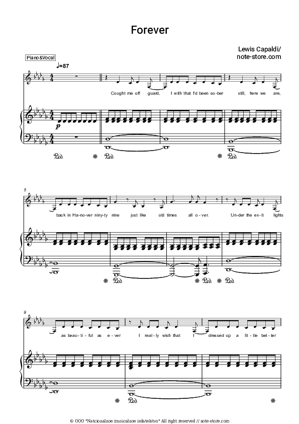 Forever - Lewis Capaldi Piano Sheet Music with the Voice part - Piano&Vocal